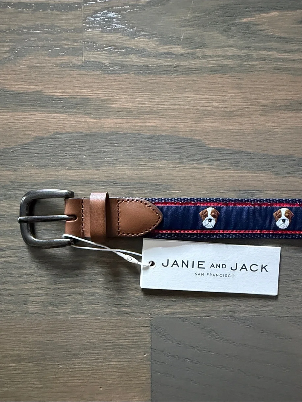 NWT Janie & Jack Boys 2T-3T Navy Embroidered Dog Belt